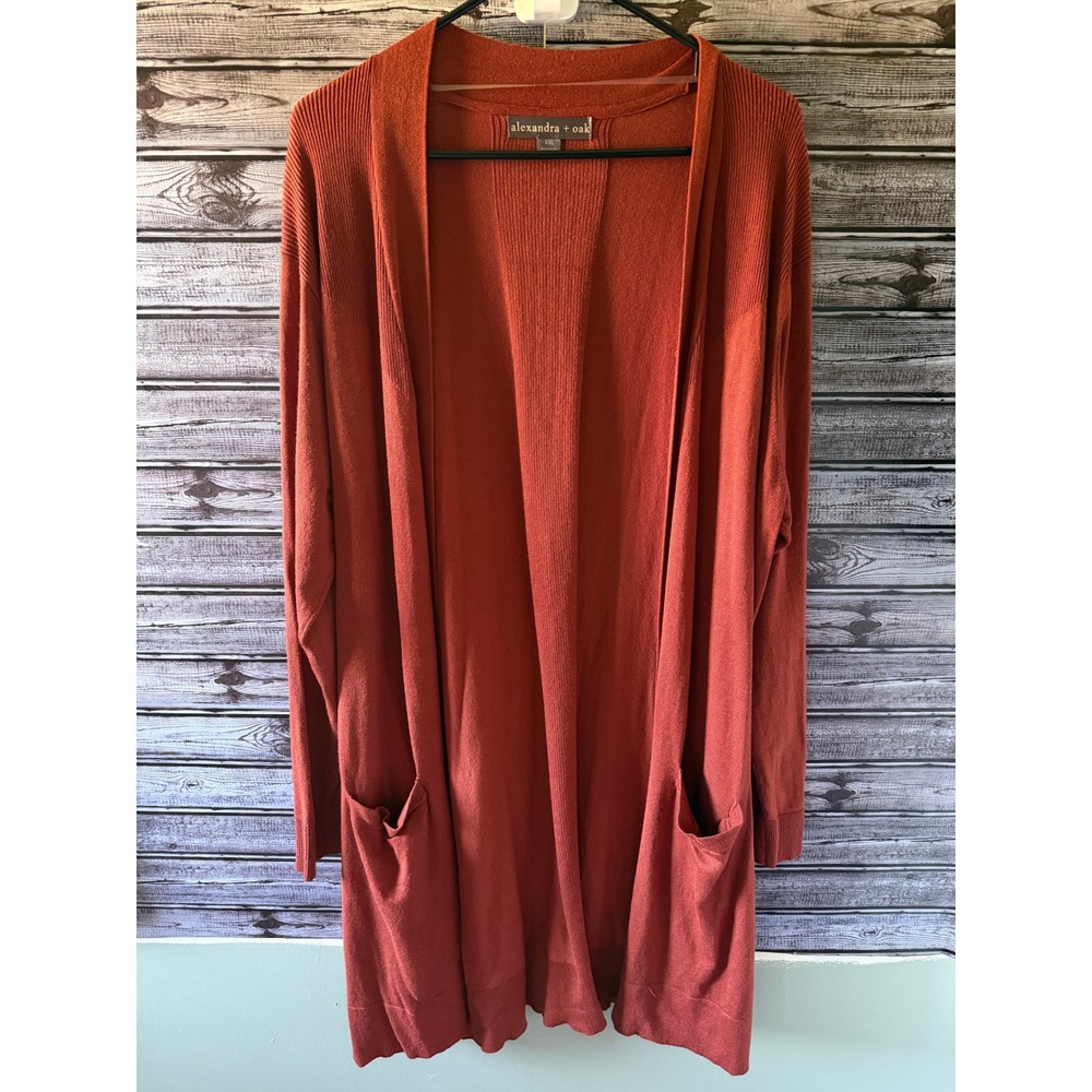 Alexandra + Oak Women's Longline Cardigan Sweater Size XXL Saffron Rust Pockets